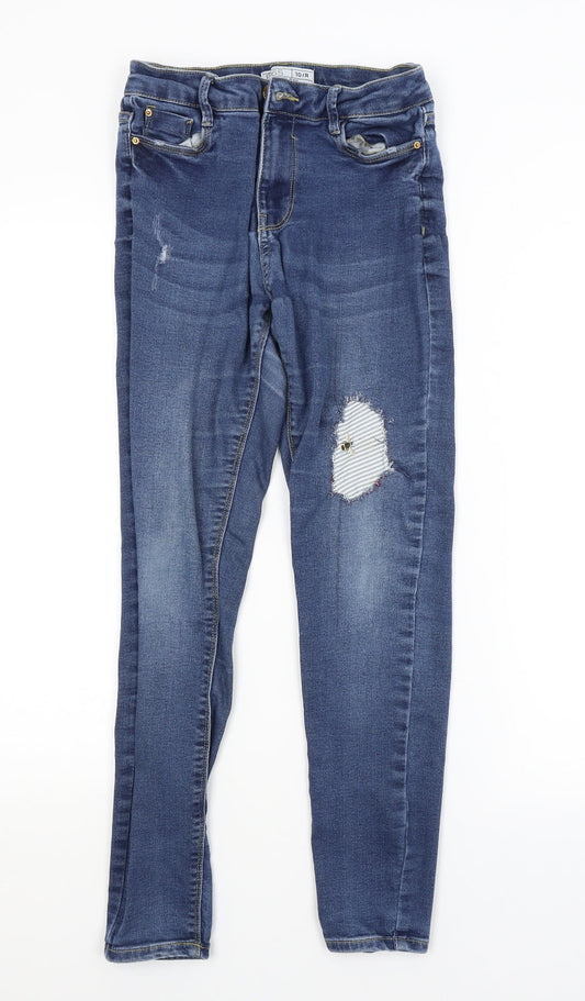 Additional front view of DENIM 365 women’s blue striped skinny jeans, size UK 10, 26-inch leg