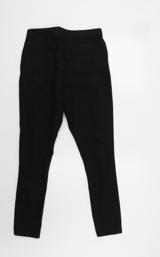 Back view of Boohoo women’s black skinny jeans, size UK 12, 28-inch leg