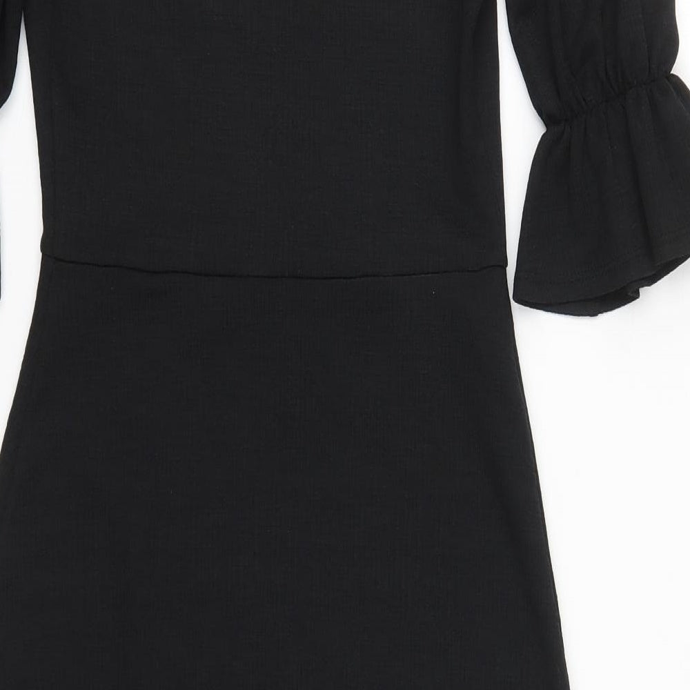 Brand and care label for River Island women’s black a-line, size UK 6