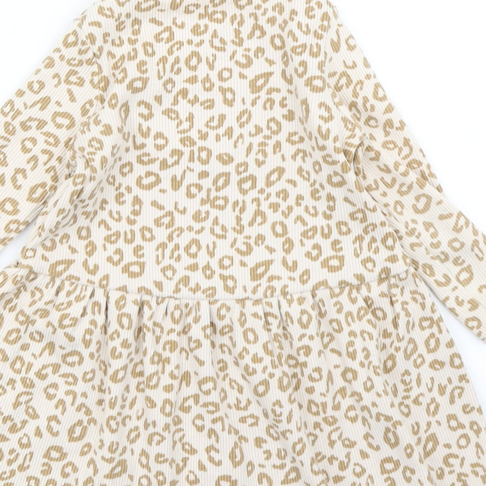 George Girls Beige Animal Print Skater Dress Size 2-3 Years