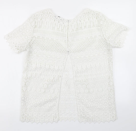 George Womens White Lace Basic T-Shirt Size 12