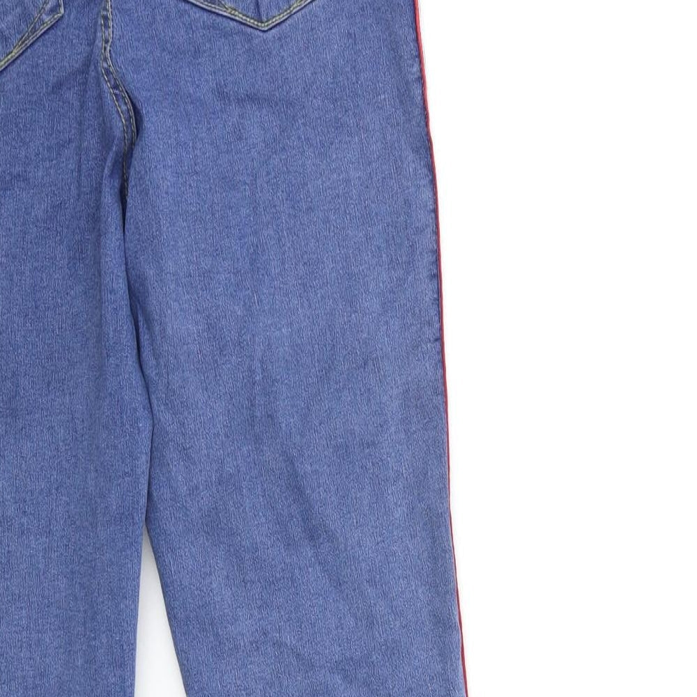 Brand and care label for Denim & Co. women’s blue denim skinny jeans, size UK 14, 27-inch leg