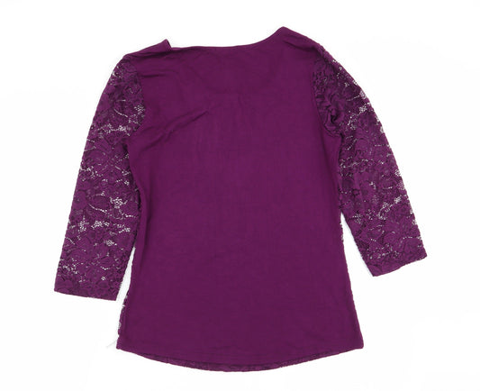 Back view of Amisu women’s purple floral basic t-shirt, size UK 14