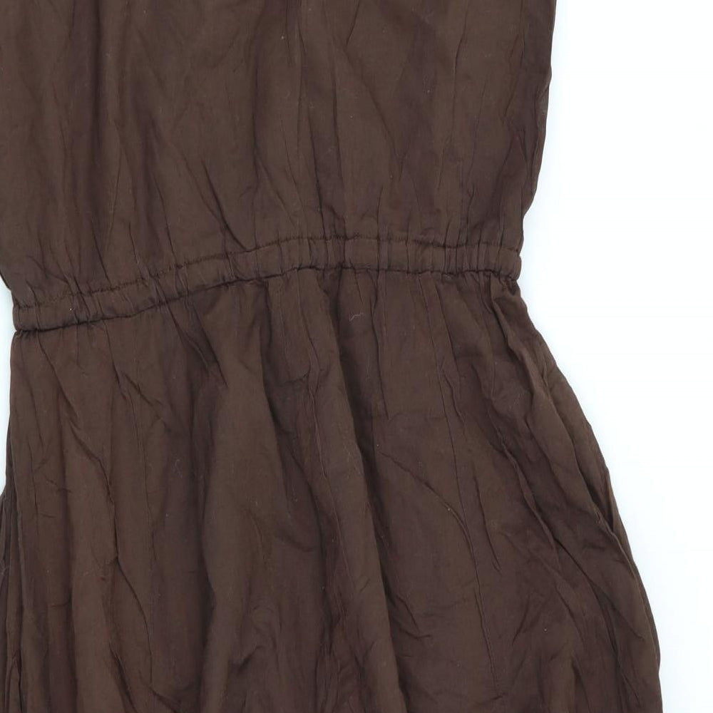 Brand and care label for women’s brown fit & flare, size S