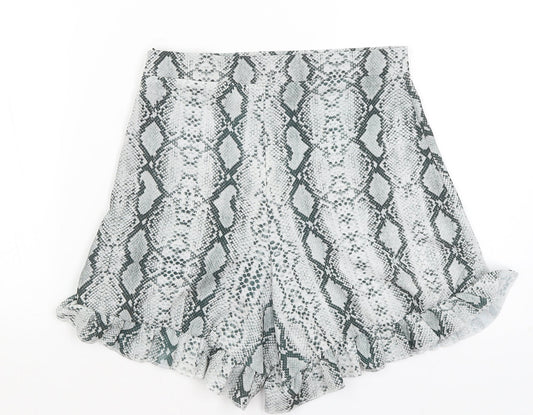 Pretty Little Thing Womens Green Animal Print  Paperbag Shorts Size 8