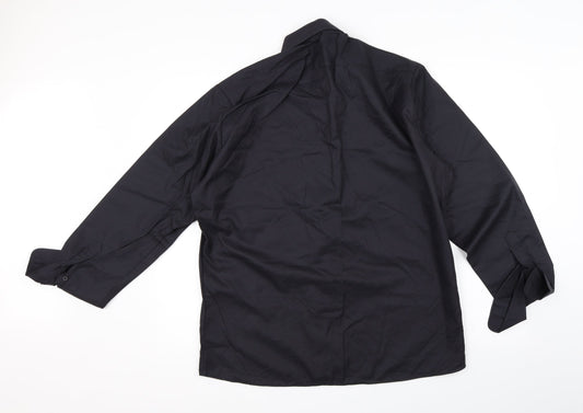 Mens UK Size 14 Bosweel Black Button-Up Long Sleeve Casual Shirt