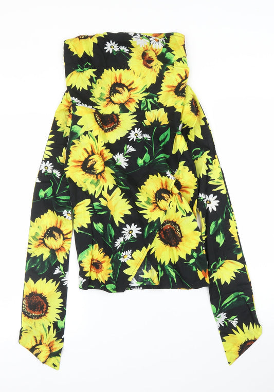 Additional front view of Parisian women’s black floral basic blouse, size UK 6