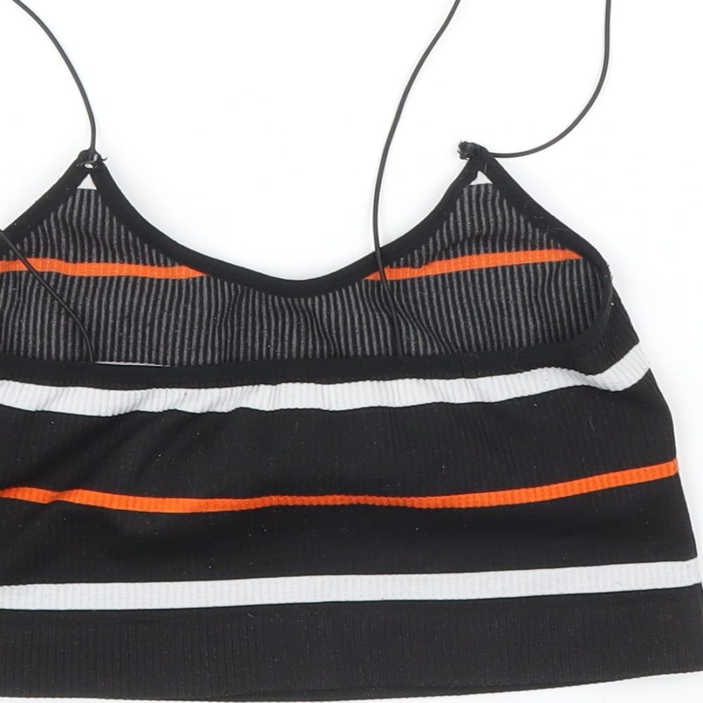 Brand and care label for Primark women’s black striped camisole tank, size XS, - cropped