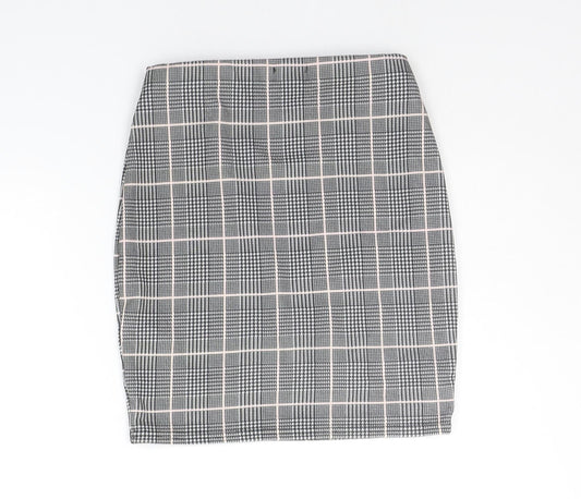 PRETTYLITTLETHING Womens Grey Check A-Line Skirt Size 8