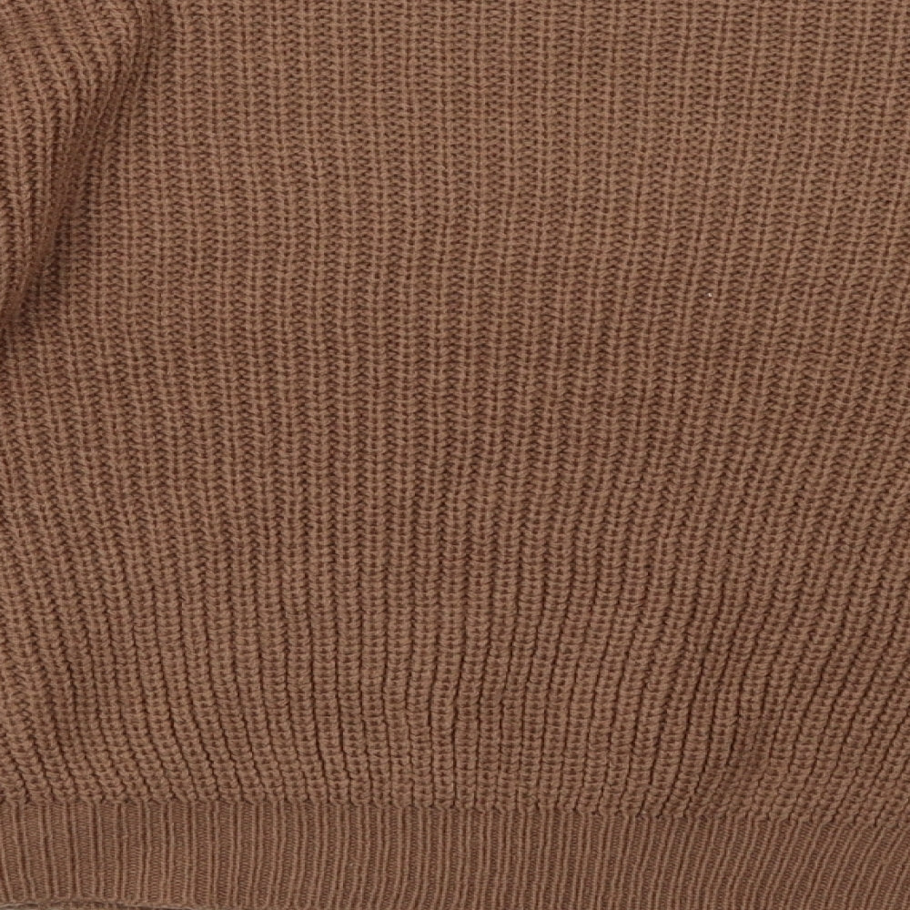 Brand and care label for Boohoo women’s brown pullover sweatshirt, size L