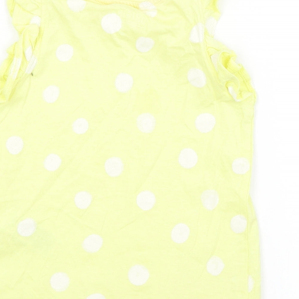 Brand and care label for Marks & Spencer girls’ yellow spotted basic tank, size 2-3, years