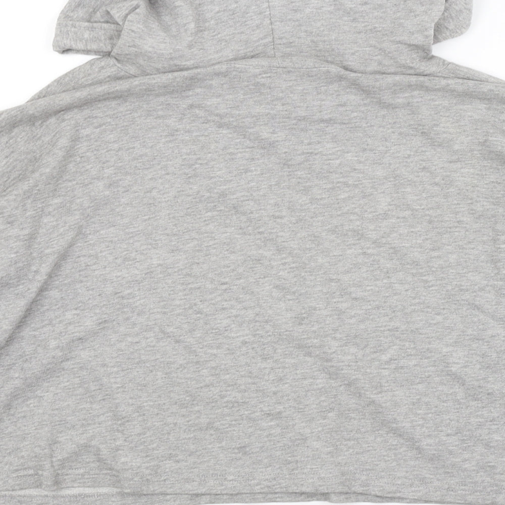 Brand and care label for H&M women’s grey pullover hoodie, size S