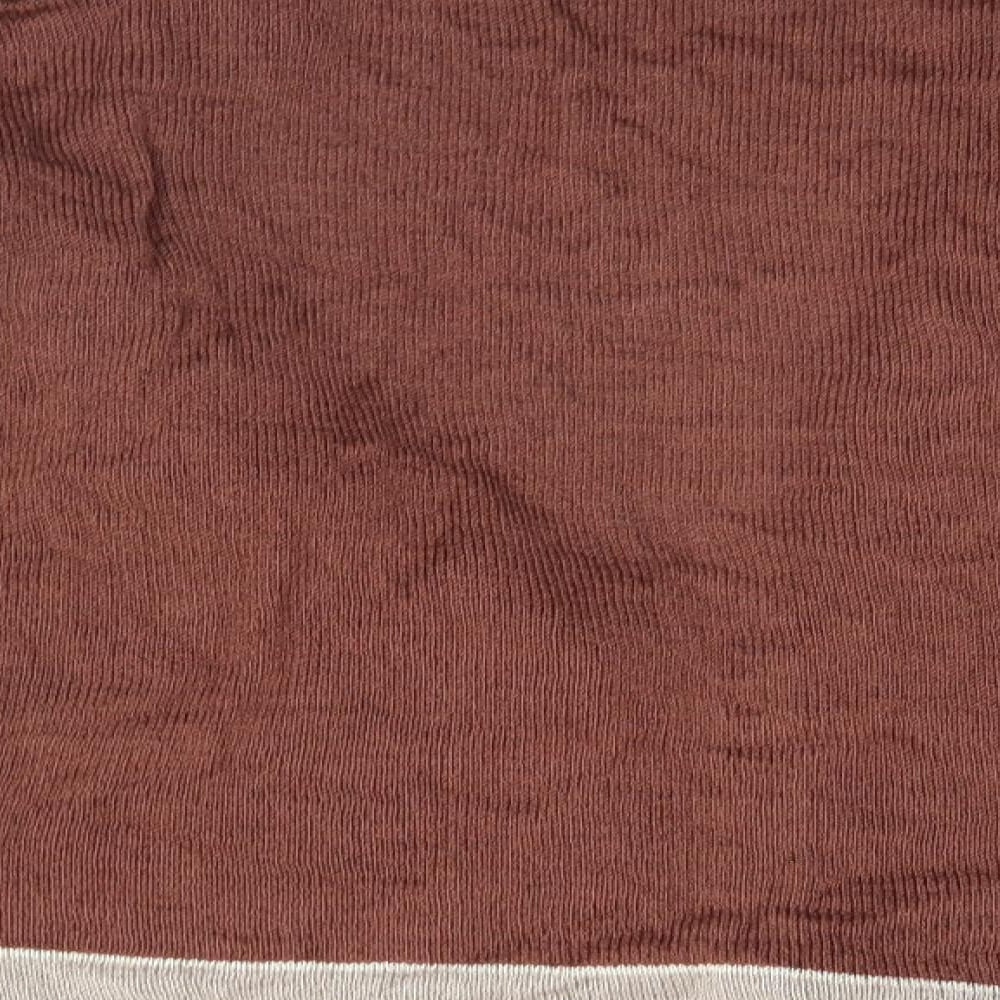 Brand and care label for Future Lady women’s brown cardigan jumper, size L
