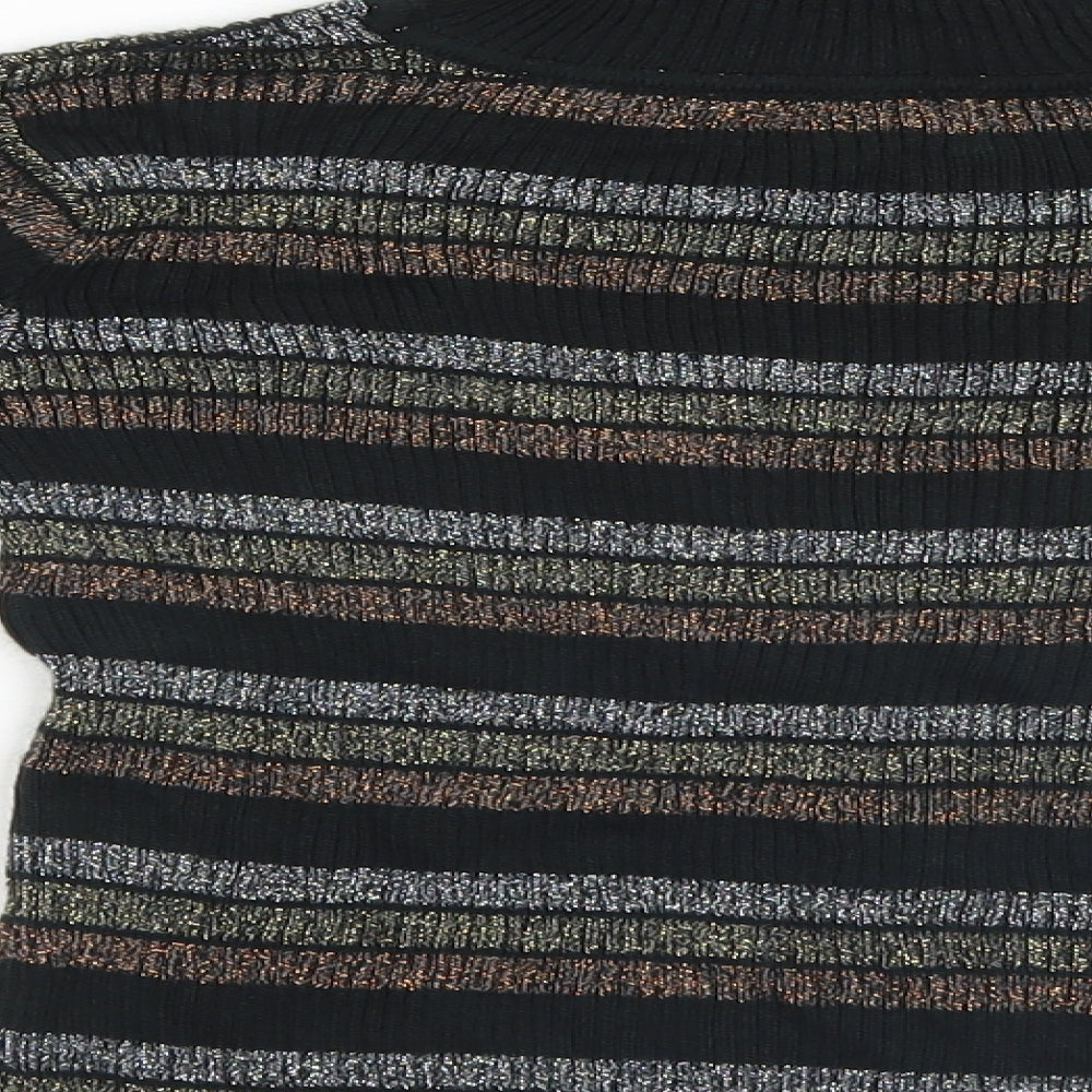 Brand and care label for Preworn girls’ black striped jumper