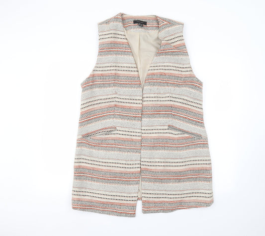 Additional front view of Atmosphere women’s beige striped jacket, size UK 16