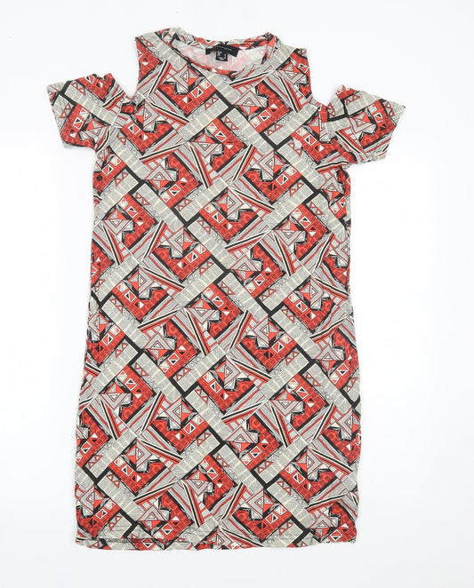 Additional front view of Atmosphere women’s red geometric a-line, size UK 6