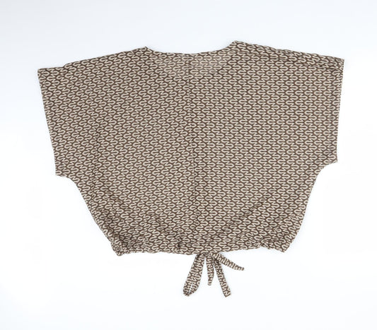 TU Womens Brown Geometric Basic T-Shirt Size 12