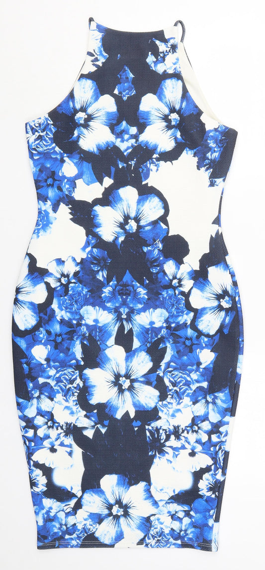 River Island Womens Blue Floral Bodycon Size 8