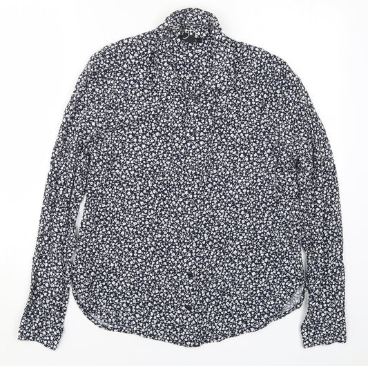 Additional front view of Monki women’s blue floral basic button-up, size S