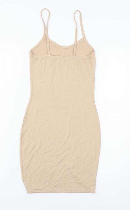 PRETTYLITTLETHING Womens Beige Jersey Slip Dress Size 4