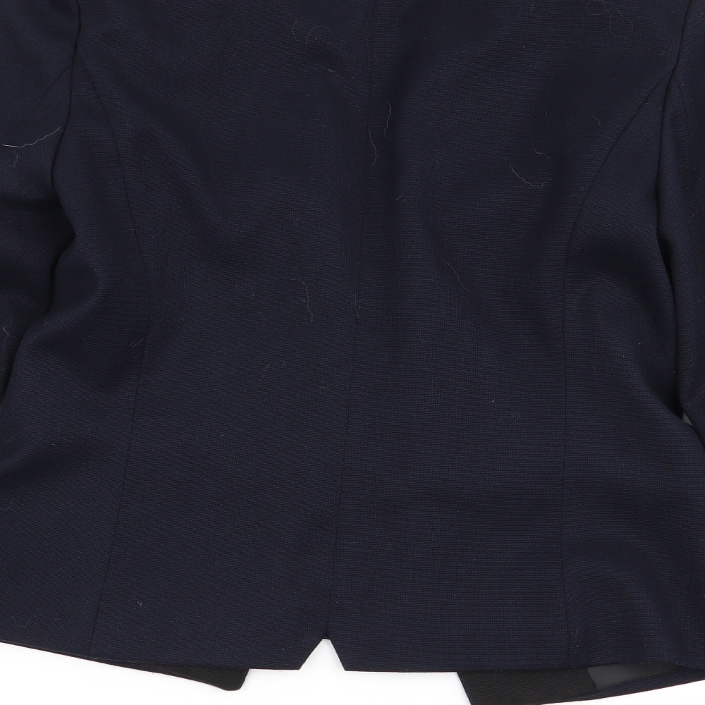 Brand and care label for Oasis women’s blue jacket blazer, size UK 10