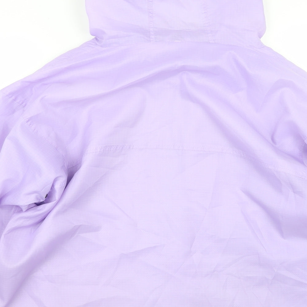 Brand and care label for Rainy Days women’s purple rain coat jacket, size M