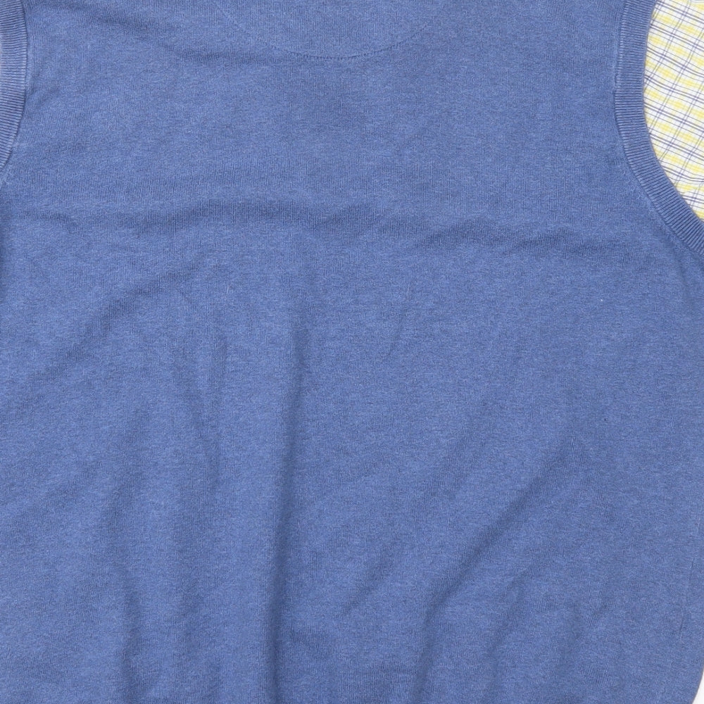 Mens UK Size L Lincoln Blue Button-Up Short Sleeve Casual Shirt