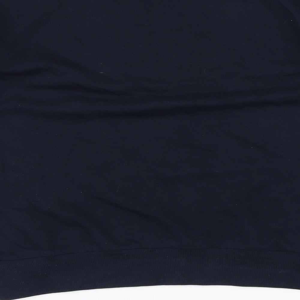 Brand and care label for Divided women’s blue pullover sweatshirt, size XS