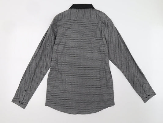 Mens UK Size M Primark Grey Button-Up Long Sleeve Casual Shirt