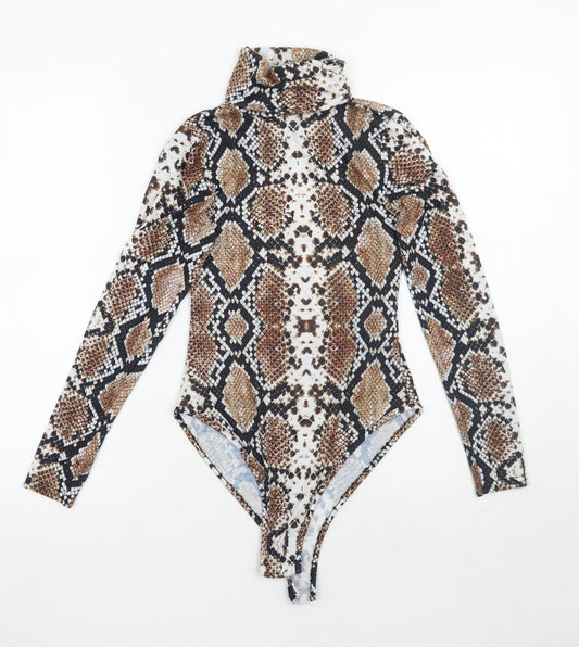 Additional front view of PRETTYLITTLETHING women’s brown animal print bodysuit one-piece, size UK 6