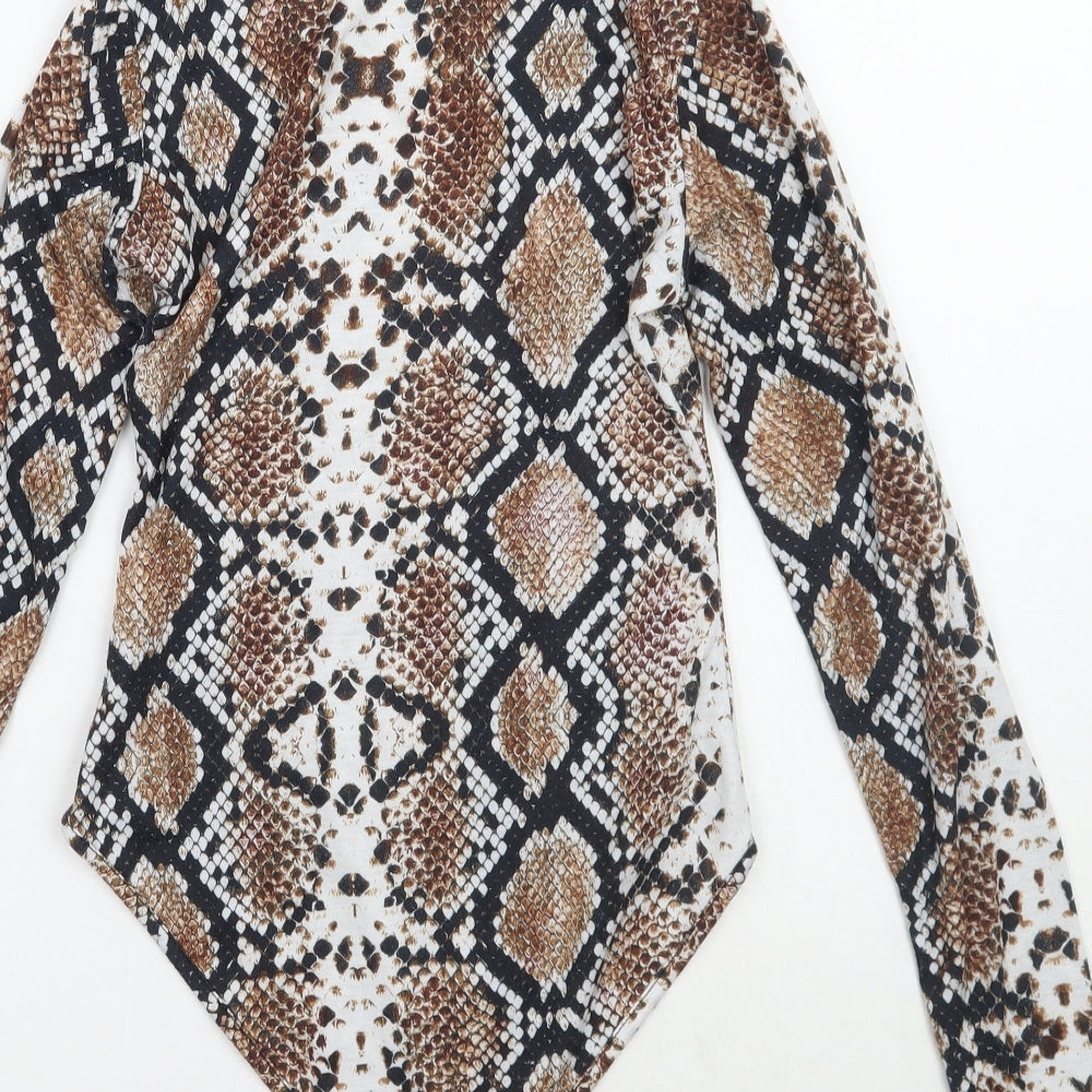 PRETTYLITTLETHING Womens Brown Animal Print Bodysuit One-Piece Size 6