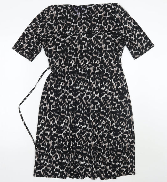 Bonmarché Womens Black Animal Print A-Line Size 12