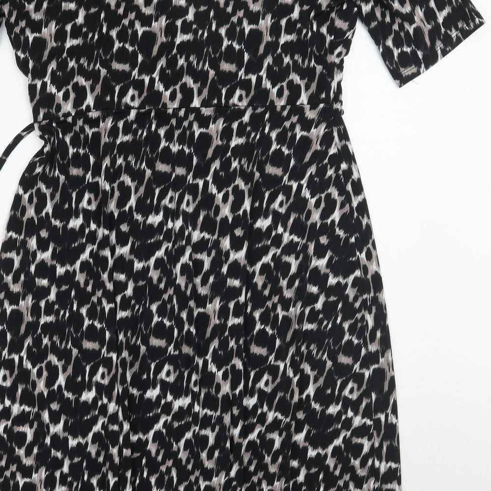 Bonmarché Womens Black Animal Print A-Line Size 12