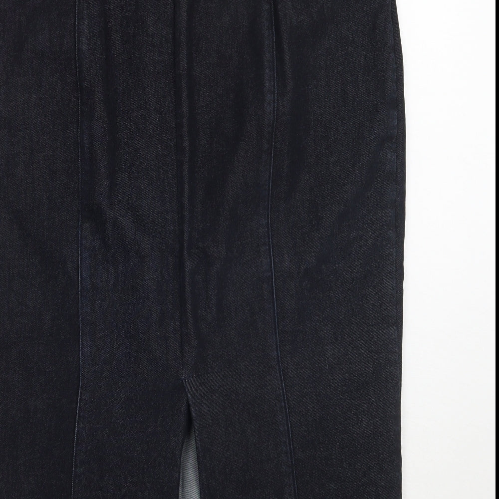 Brand and care label for Marks & Spencer women’s blue straight & pencil skirt, size UK 12