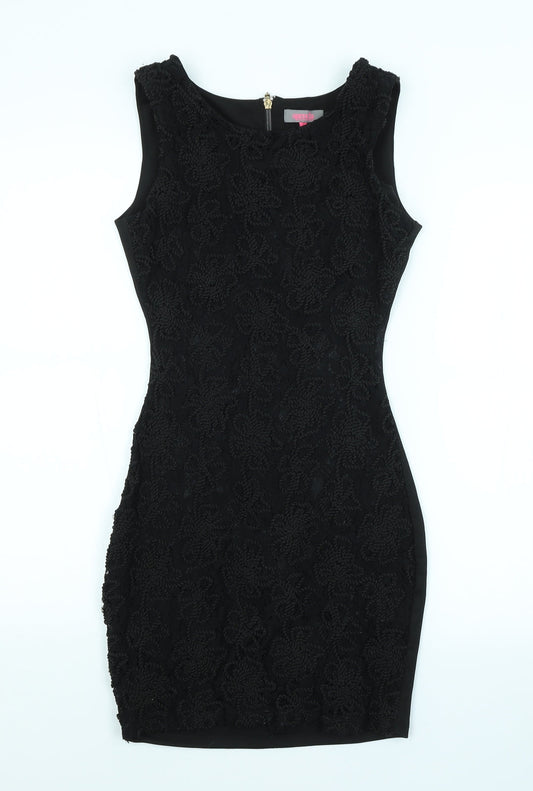 Additional front view of Agenda women’s black floral pencil dress, size UK 8