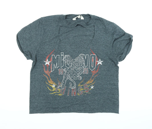 Womens UK Size S Miss Selfridge Grey Cropped T-Shirt