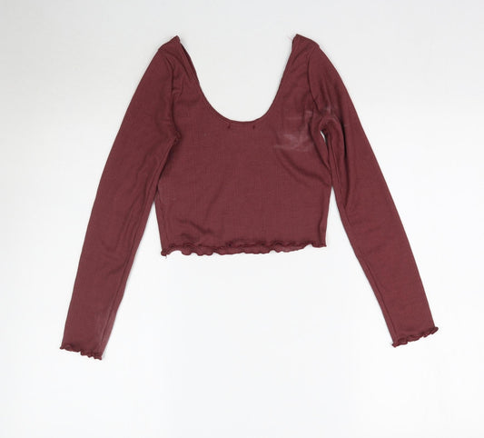Boohoo Womens Red Basic T-Shirt Size 6 - Maroon