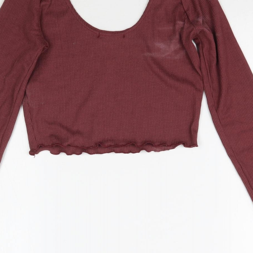Boohoo Womens Red Basic T-Shirt Size 6 - Maroon
