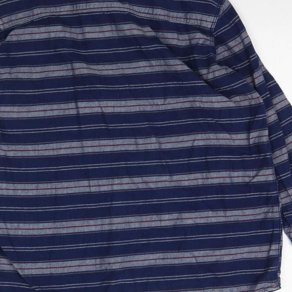 Brand and care label for Topshop women’s blue striped pullover sweatshirt, size UK 8