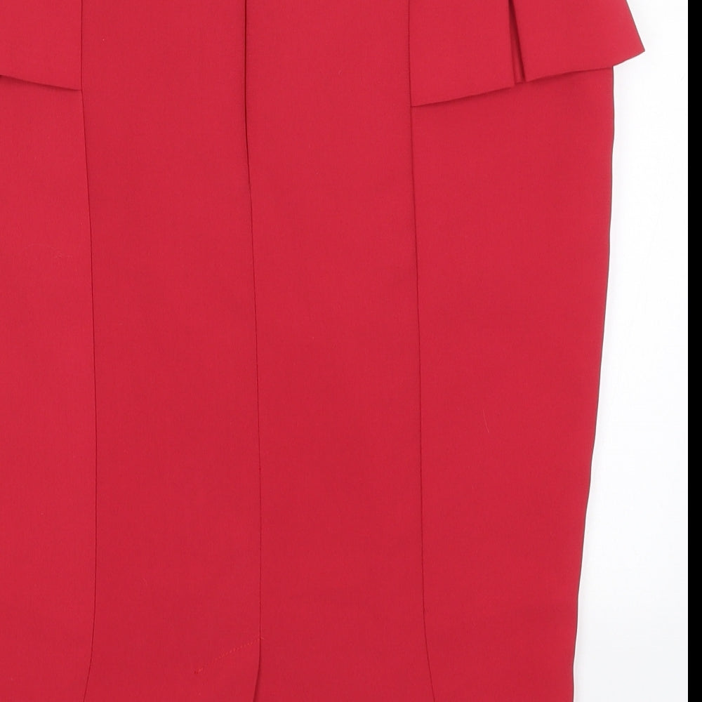 Brand and care label for Papaya women’s red straight & pencil skirt, size UK 12