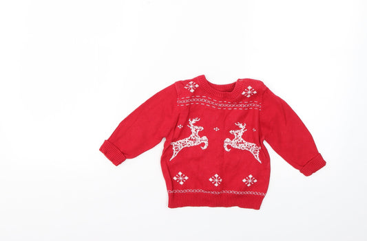 Marks and Spencer Baby Red Geometric Pullover Jumper Size 9-12 Months
