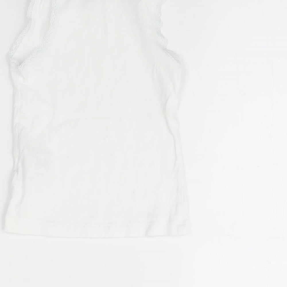 Brand and care label for Next girls’ white basic tank, size 3, years - vest