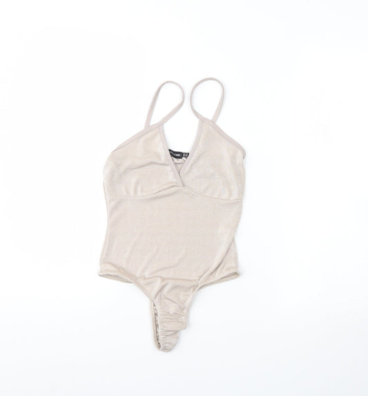 Additional front view of PRETTYLITTLETHING women’s beige bodysuit one-piece, size UK 10