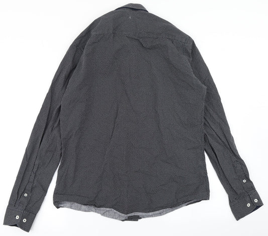 Mens UK Size L NEXT Black Button-Up Long Sleeve Casual Shirt