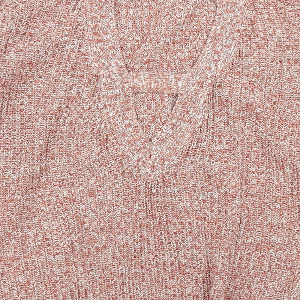 Brand and care label for V women’s pink knit jumper, size UK 14, - deep v back