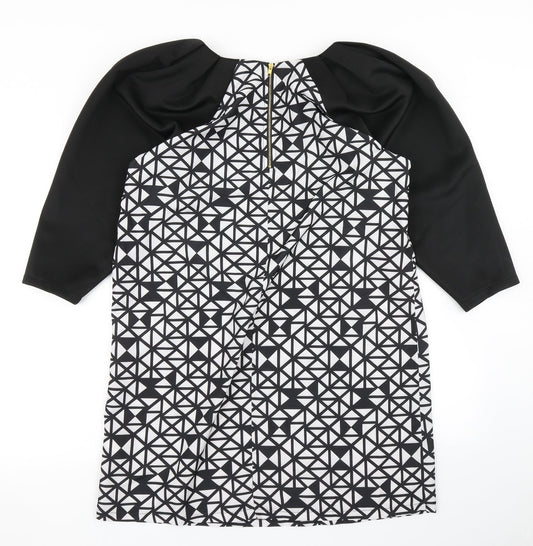 Boohoo Womens Black Geometric A-Line Size 12 - Balloon sleeve