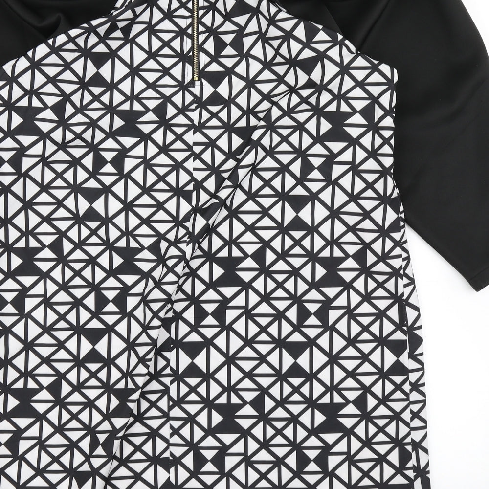 Boohoo Womens Black Geometric A-Line Size 12 - Balloon sleeve