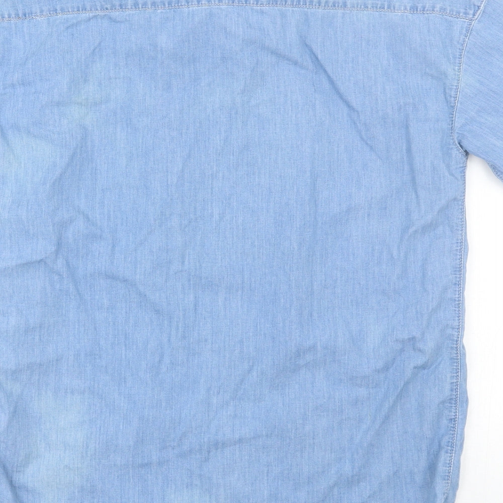 Mens UK Size S Topman Blue Button-Up Short Sleeve Casual Shirt