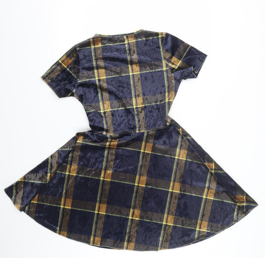 Look of the day Womens Multicoloured Plaid Velour T-Shirt Dress Size 10