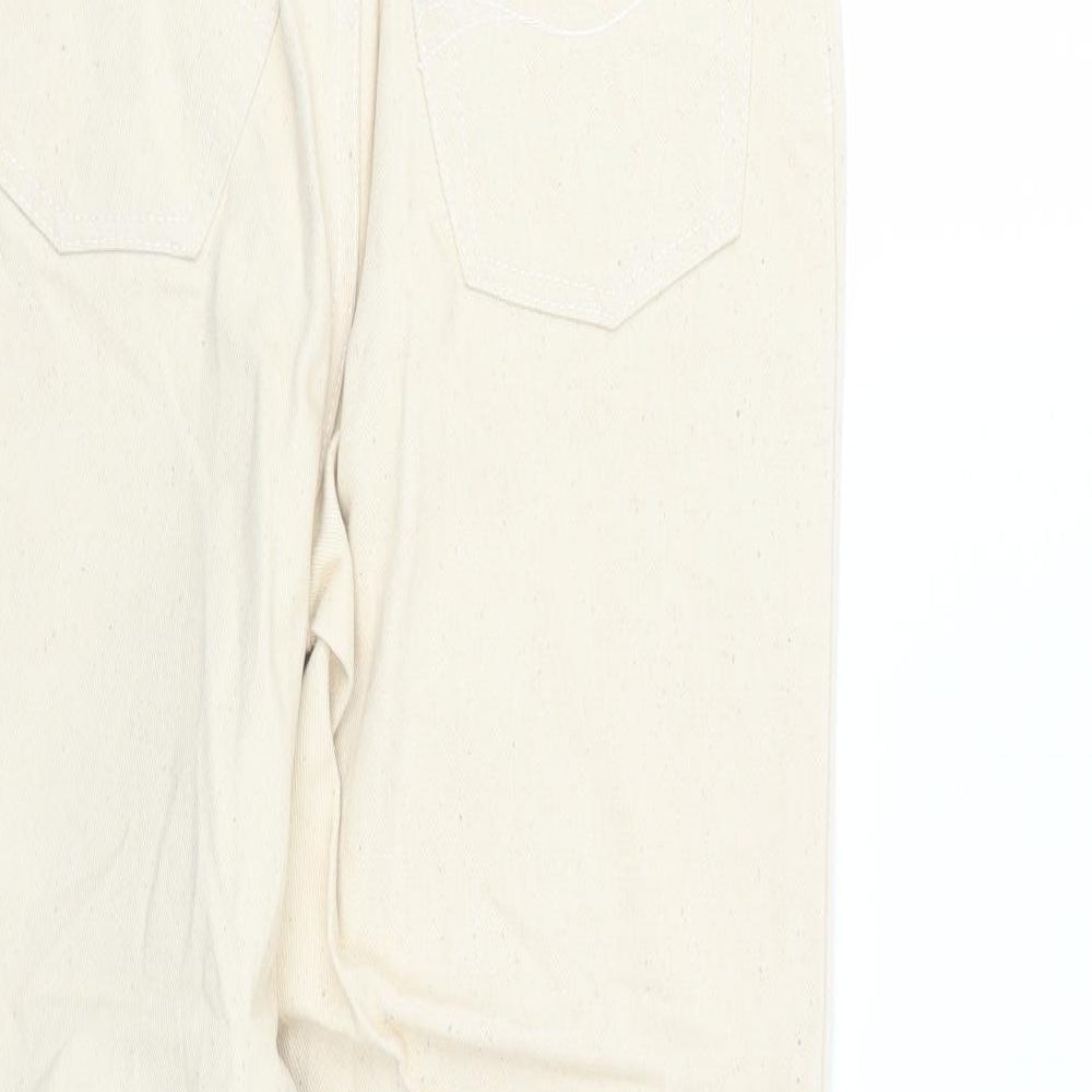Brand and care label for Pepe Jeans women’s beige straight jeans, size UK 28, 28-inch leg